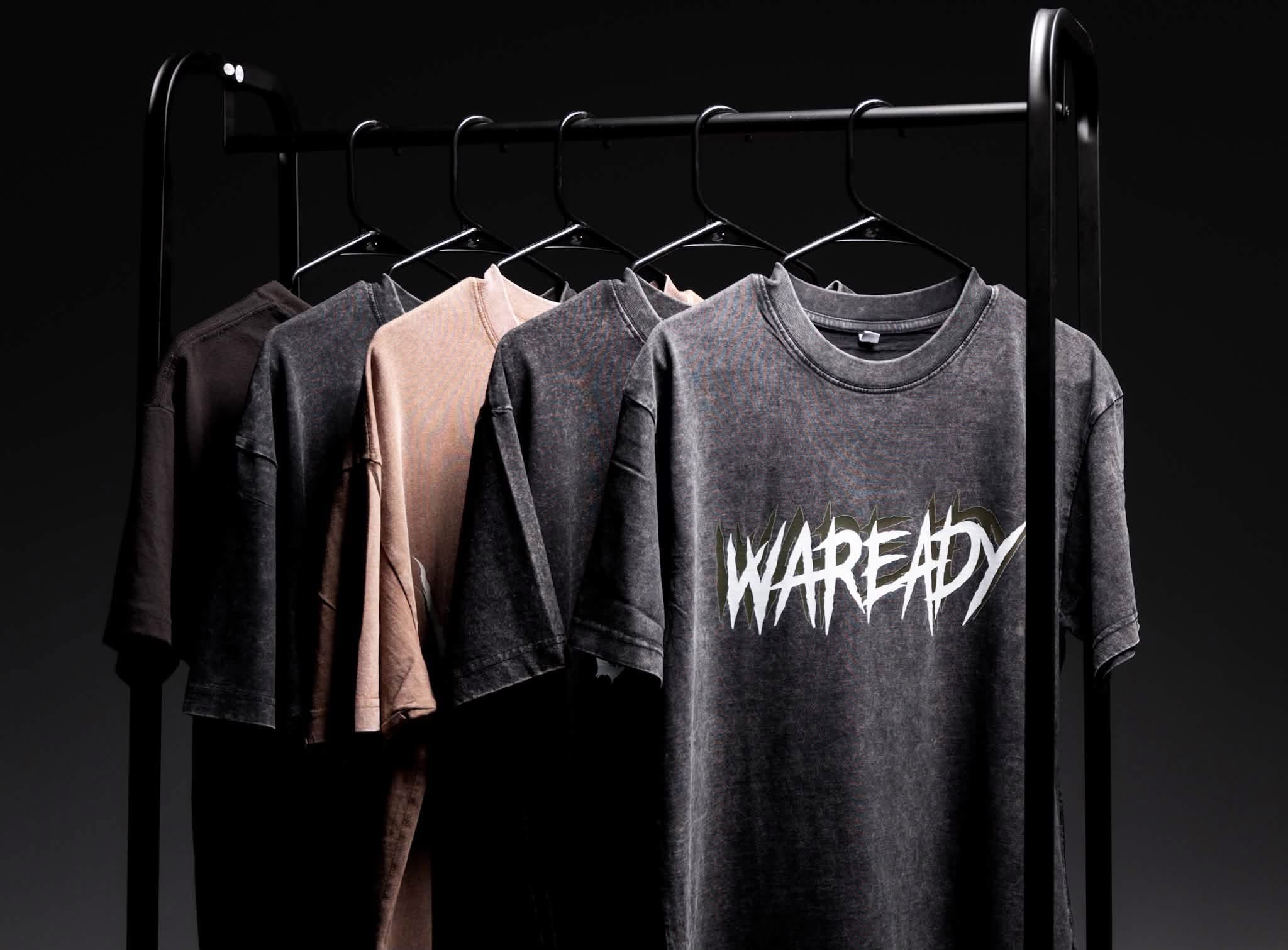 WAREADY shirts on a rack
